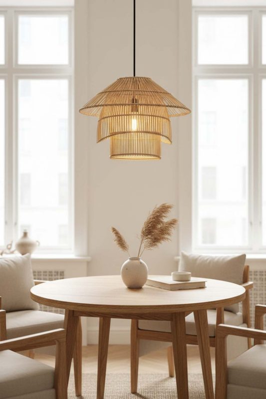 Dining Table Pagoda Shape Bamboo Pendant Light - Warm & Inviting