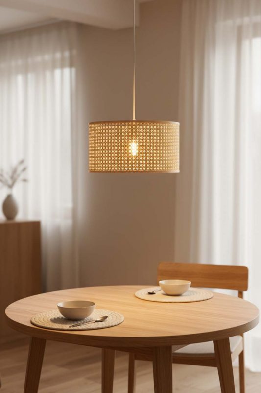 Dining Table Small Rattan Drum Pendant Light - Soft & Relaxing