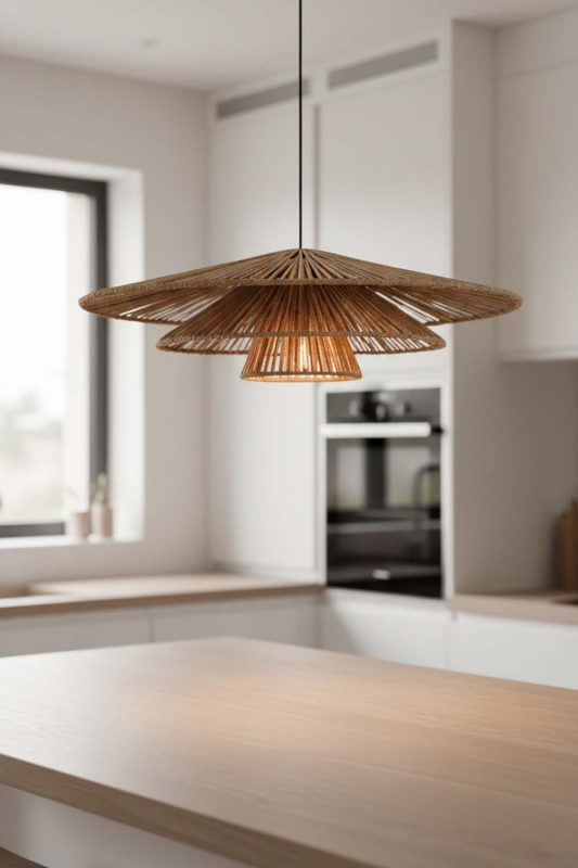Kitchen Island 3 Tiered Wicker Pendant Light - Clean & Modern Look