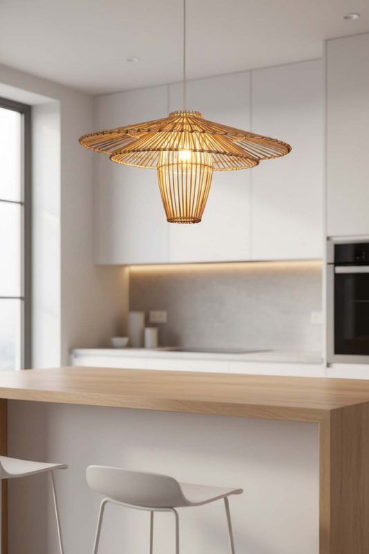 Kitchen Island Beige Bamboo Starburst Pendant Light - Clean & Modern Look