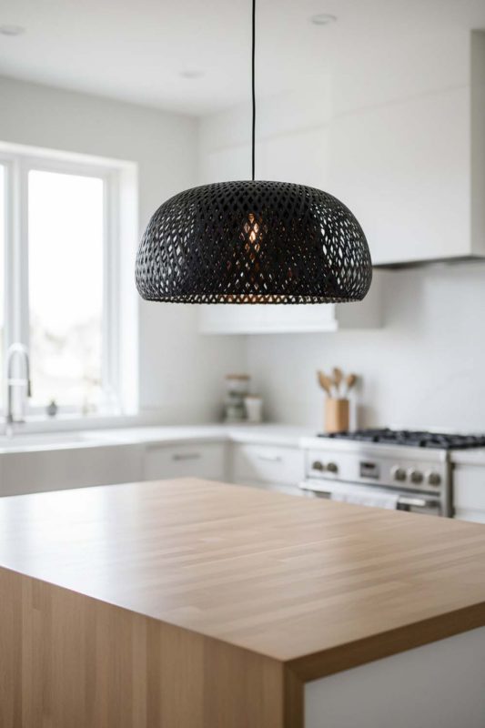 Kitchen Island Black Bamboo Basket Light Shade - Clean & Modern Look