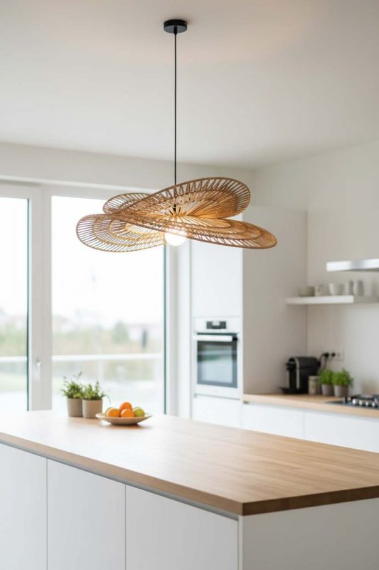 Kitchen Island Double Wing Wicker Pendant - Bright & Functional