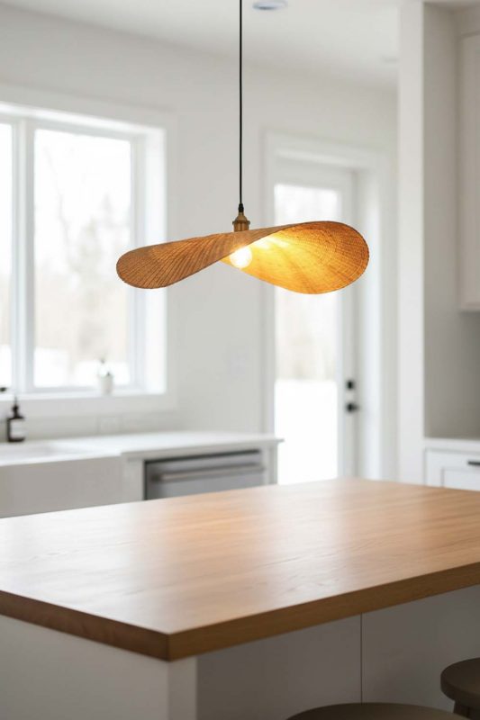 Kitchen Island Flat Rattan Pendant Light - Clean & Modern Look