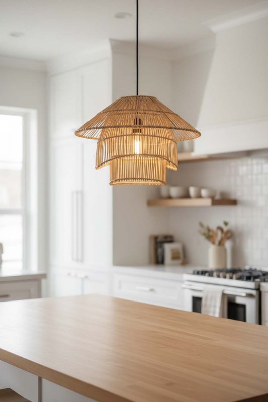 Kitchen Island Pagoda Shape Bamboo Pendant Light - Sleek & Stylish