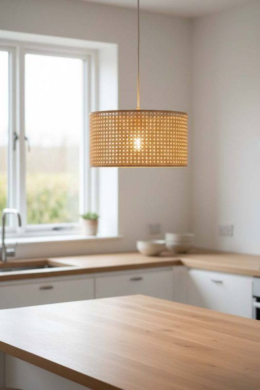 Kitchen Island Small Rattan Drum Pendant Light - Bright & Functional