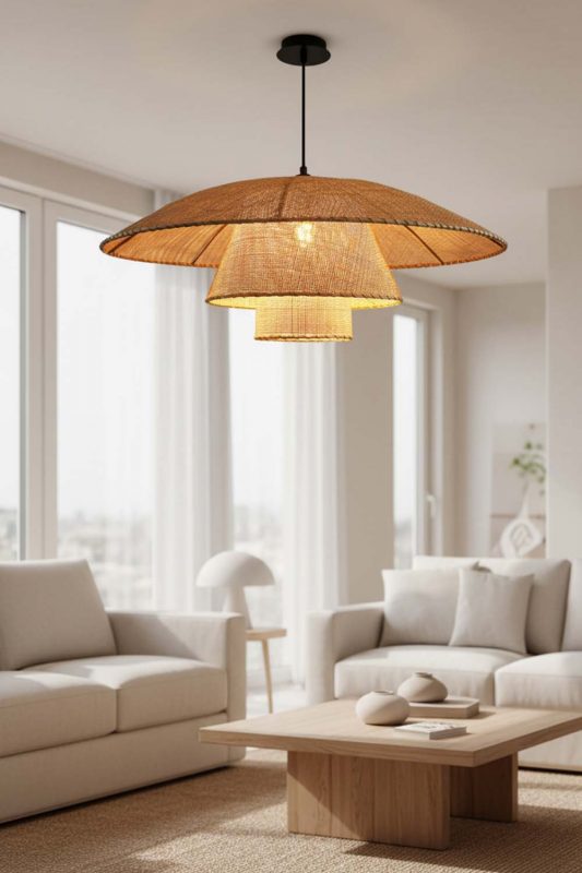 Living Room 3 Tier Rattan Chandelier - Stylish & Modern