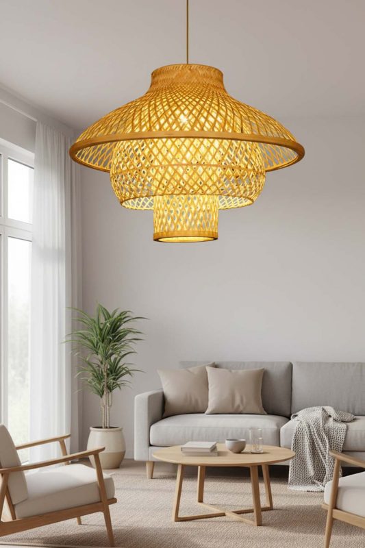Living Room Bamboo 3 Layered Pendant Light - Aesthetic & Trendy