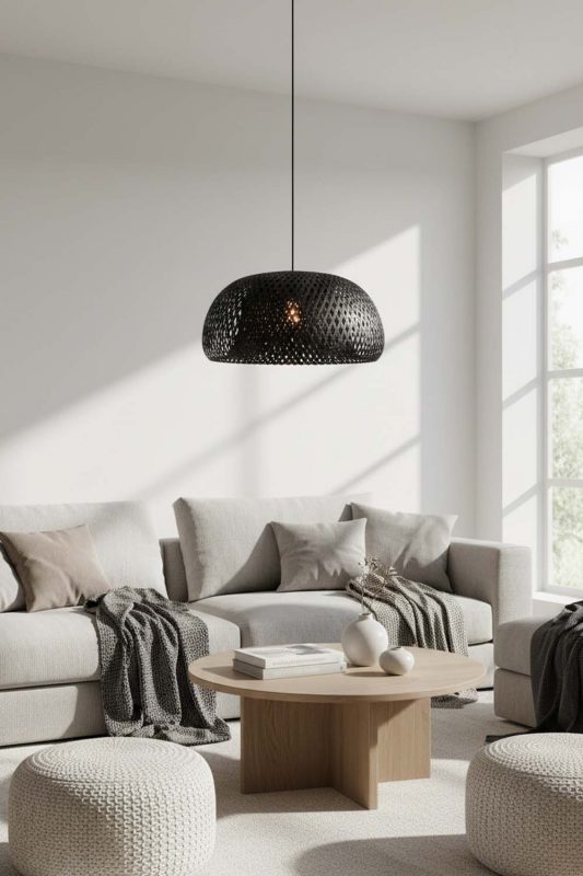 Living Room Black Bamboo Basket Light Shade - Warm & Relaxing