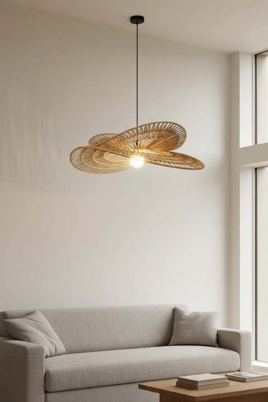 Living Room Double Wing Wicker Pendant - Cozy & Inviting