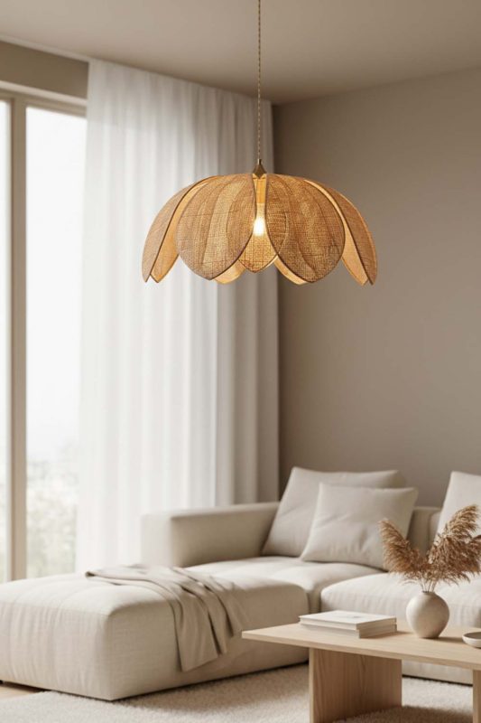 Living Room Flower Petal Rattan Pendant Light - Stylish & Modern