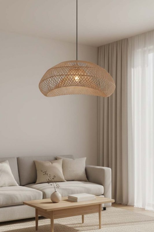 Living Room Rattan Diamond Pendant Light - Elegant & Comfortable