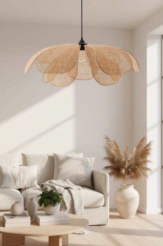 Living Room Rattan Flower Hanging Light - Cozy & Inviting