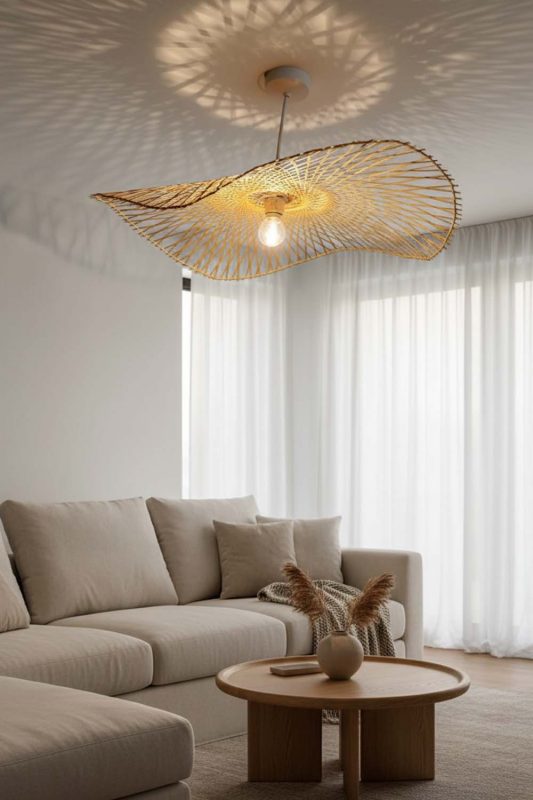 Living Room Single Bamboo Lotus Leaf Pendant Light - Elegant & Comfortable