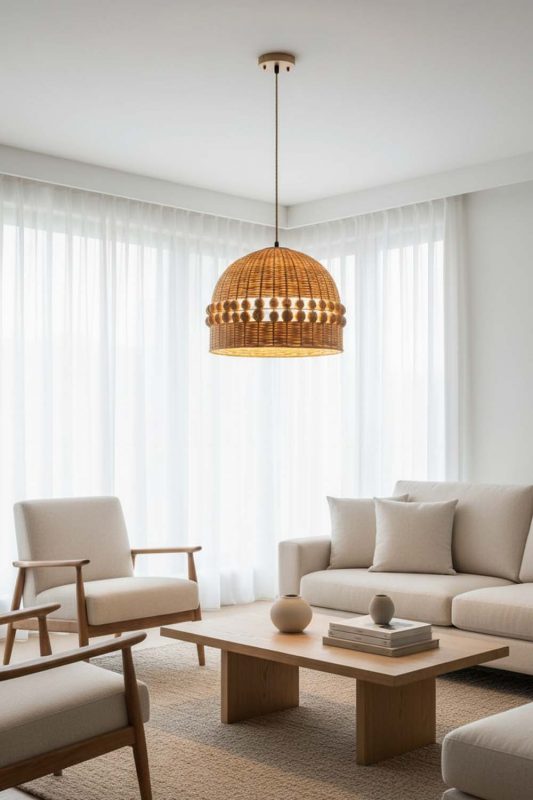 Living Room Small Bamboo Bell Pendant Light - Elegant & Comfortable