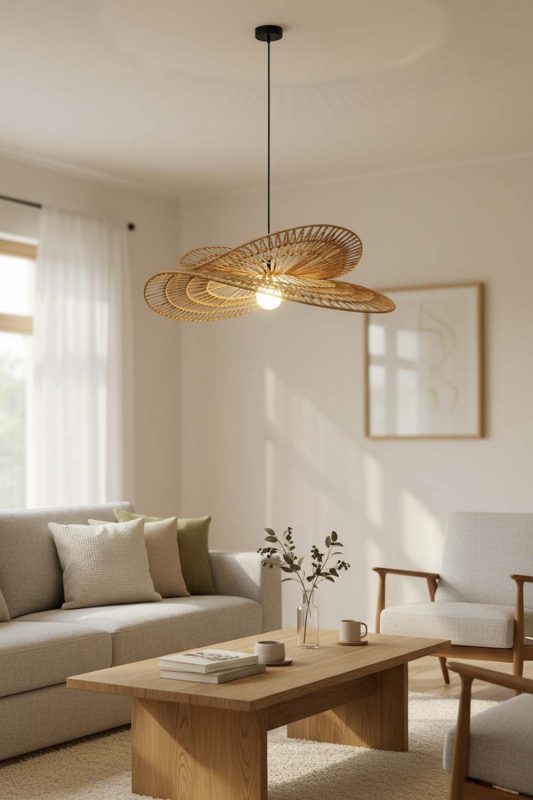 Living Table Double Wing Wicker Pendant - Relaxed & Refined