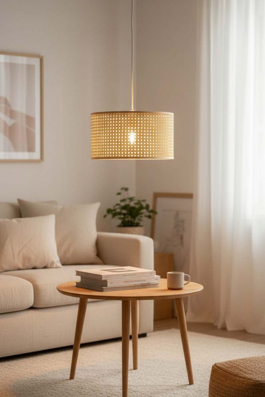 Living Table Small Rattan Drum Pendant Light - Aesthetic & Cozy