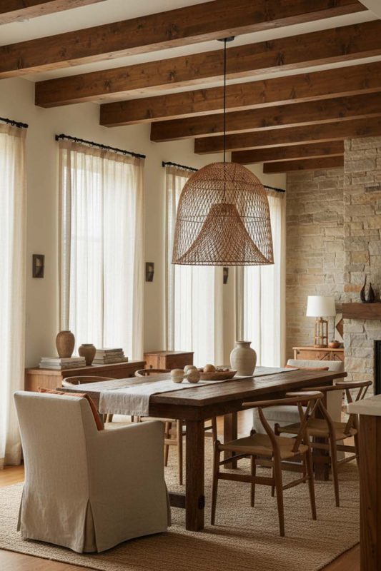 Organic Modern Double Layer Rattan Cage Pendant - Modern & Warm