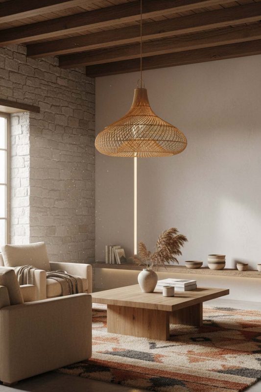 Organic Modern Gourd Rattan Pendant Light - Earthy & Minimal