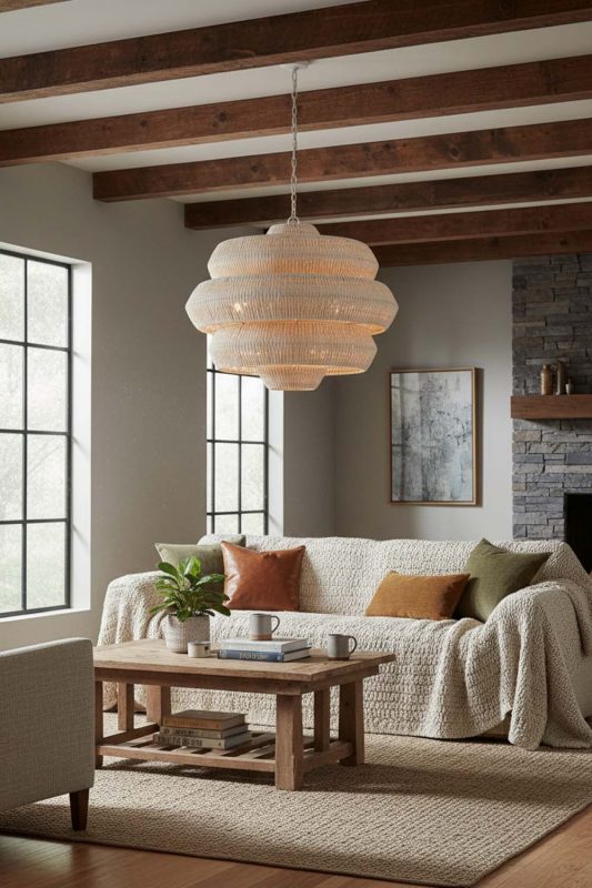 Organic Modern Natural Tiered Rattan Chandelier - Clean With Texture