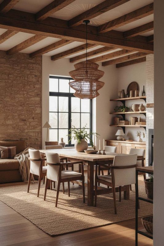 Organic Modern Rattan Accordion Pendant Light - Clean With Texture