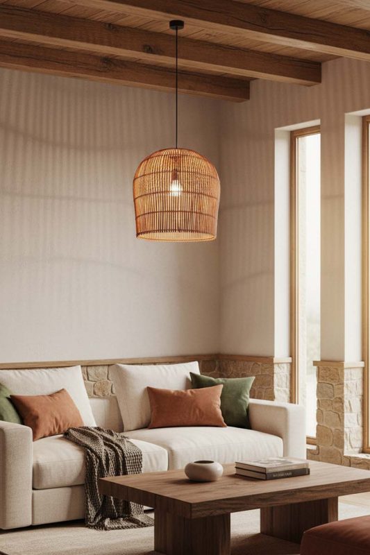Organic Modern Rattan Bell Shaped Pendant Light - Earthy & Minimal