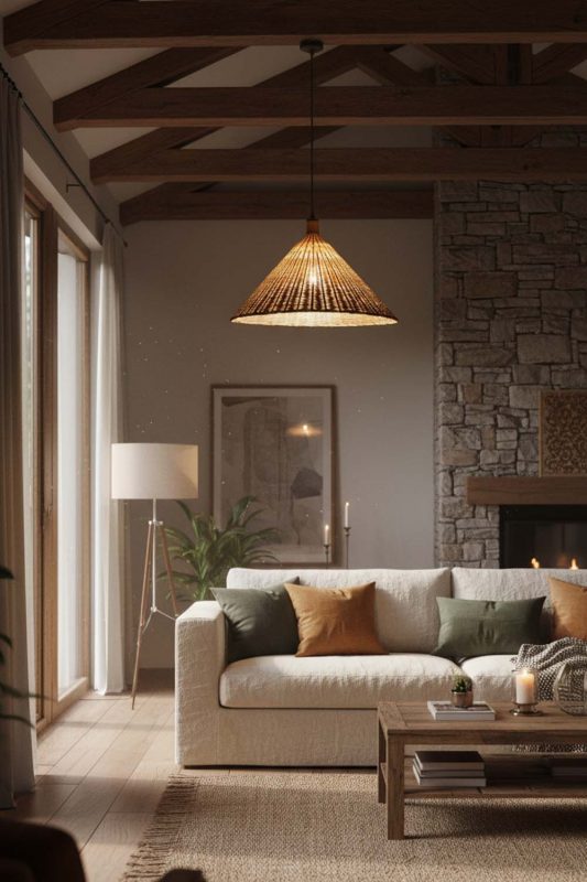 Organic Modern Rattan Cone Pendant Light - Soft & Natural