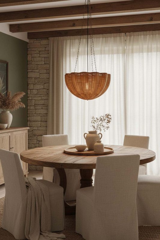 Organic Modern Scalloped Rattan Pendant Light - Soft & Natural