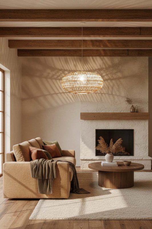 Organic Modern Sophisticated Rattan Round Pendant - Modern & Warm