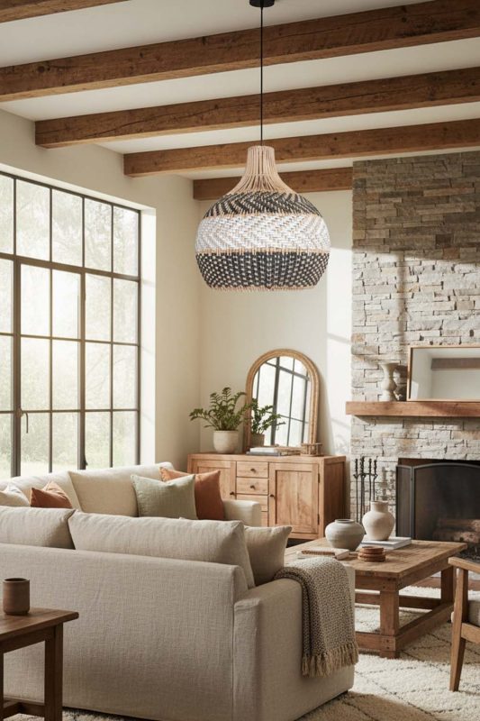 Organic Modern White Gray Rattan Pendant Light - Soft & Natural