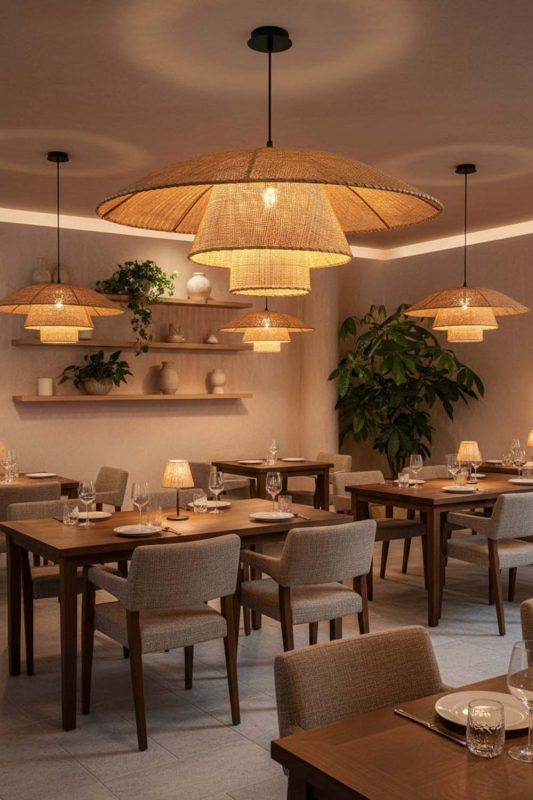 Restaurant 3 Tier Rattan Chandelier - Upscale & Stylish