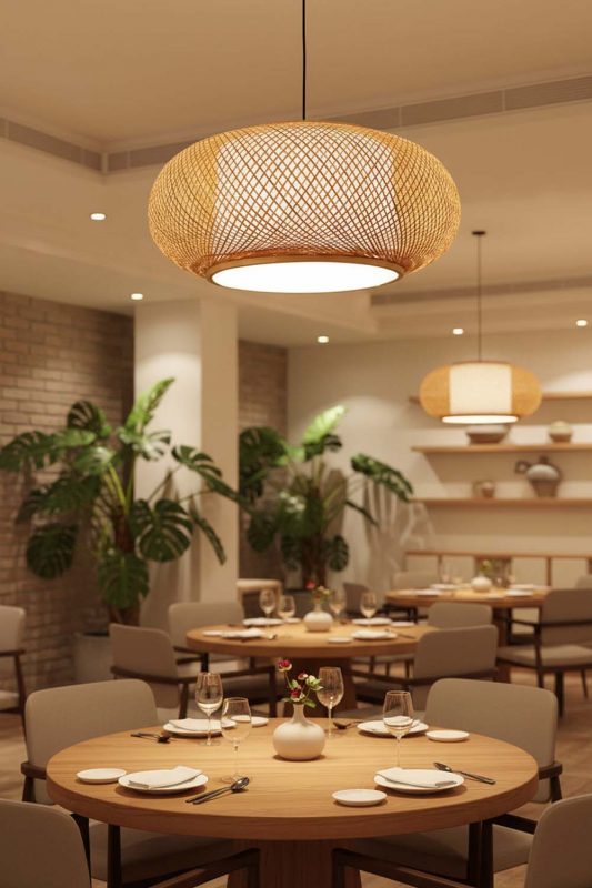 Restaurant Bamboo Donut Pendant Light - Warm & Inviting Atmosphere