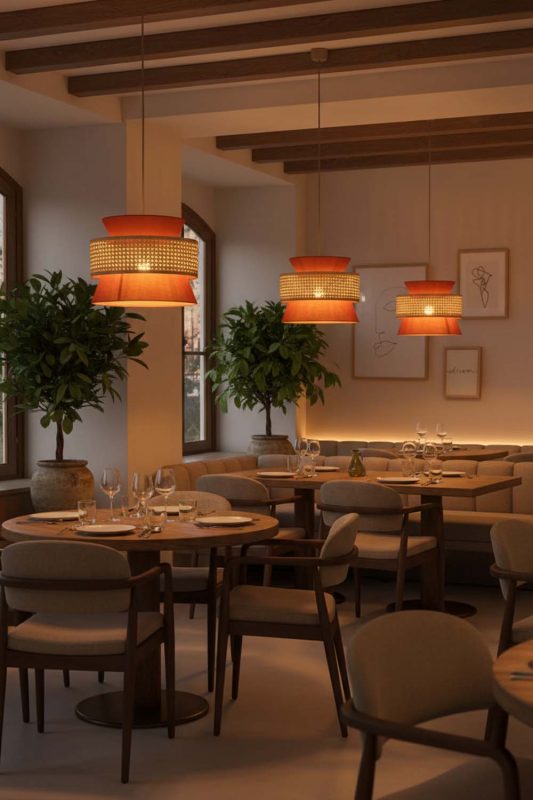 Restaurant Bamboo Fabric Shade Pendant Light - Memorable Ambience