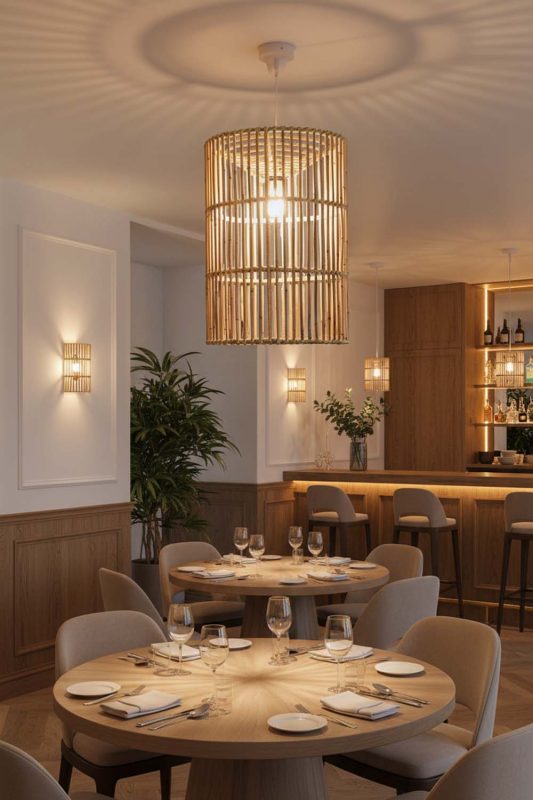 Restaurant Bamboo Geometric Pendant Light Cylinder - Elegant Dining Experience