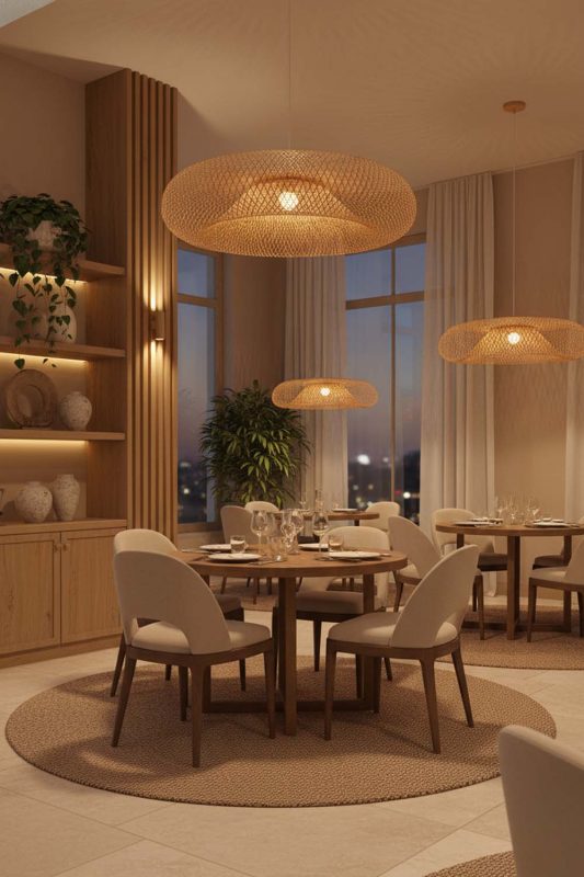 Restaurant Bamboo Halo Pendant Light - Elegant Dining Experience