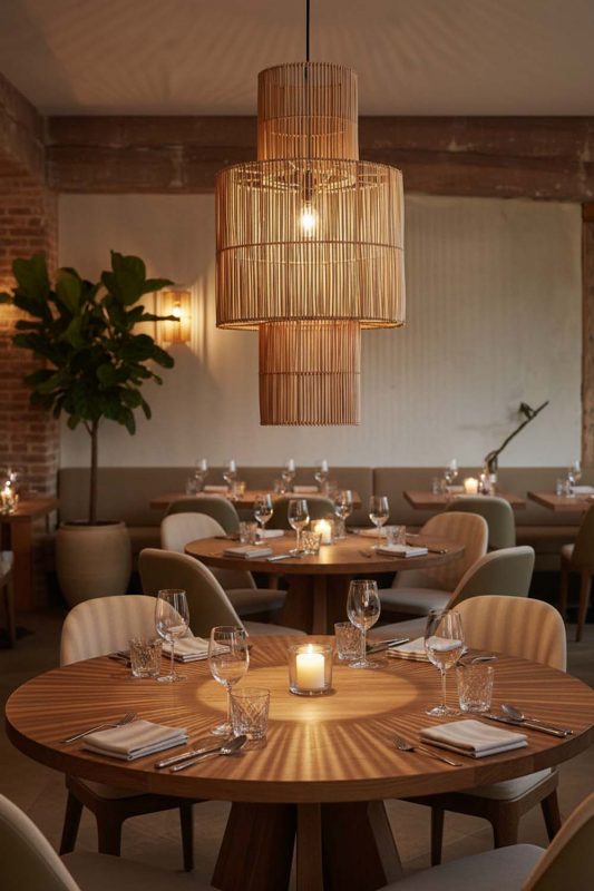 Restaurant Bamboo Lantern Geometric Pendant Light - Cozy Fine Dining