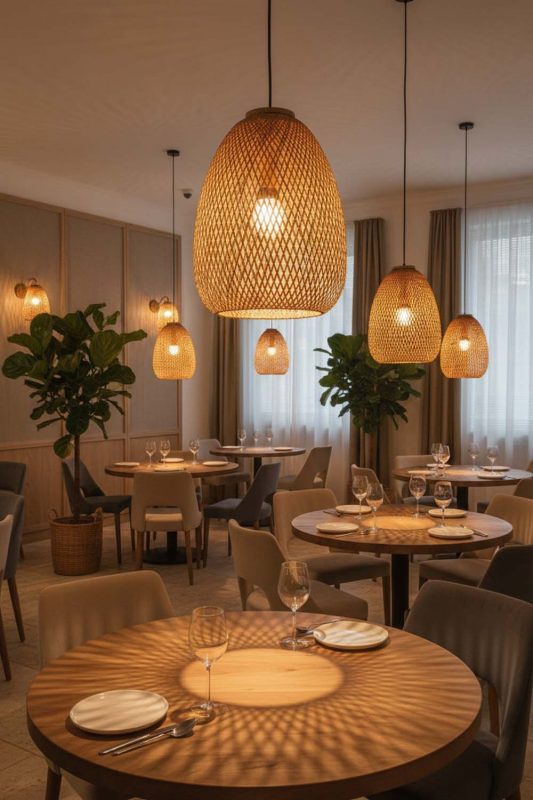 Restaurant Bamboo Raindrop Pendant Light - Warm & Inviting Atmosphere