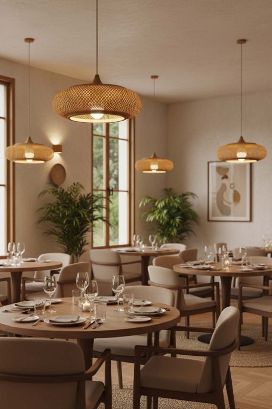 Restaurant Bamboo Wood Pendant Light - Warm & Inviting Atmosphere