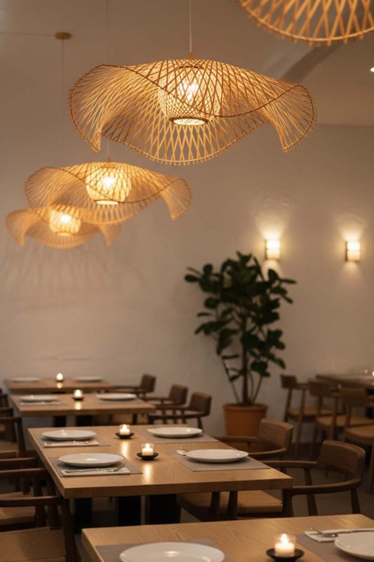 Restaurant Beige Lotus Bamboo Pendant Light - Warm & Inviting Atmosphere