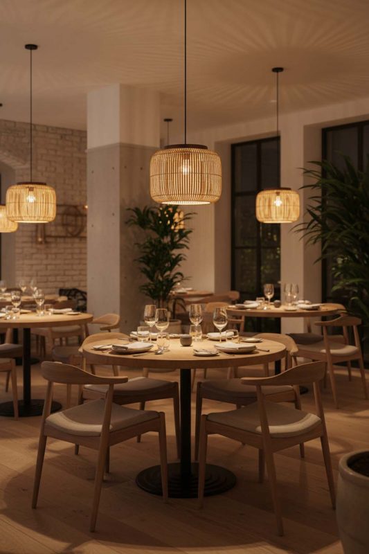 Restaurant Beige Rattan Capsule Pendant Light - Warm & Inviting Atmosphere