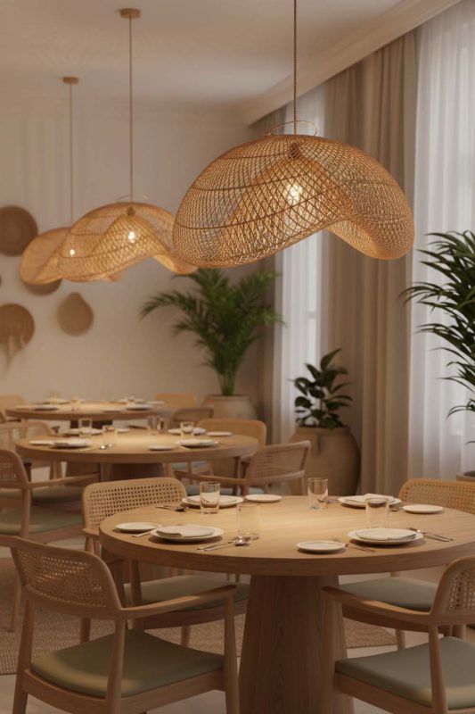 Restaurant Beige Rattan Cloud Pendant Light - Warm & Inviting Atmosphere