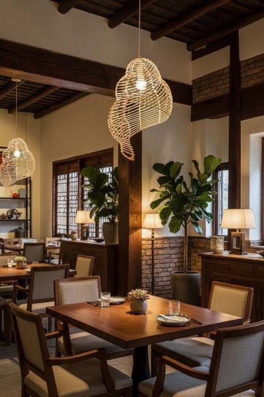 Restaurant Beige Rattan Spiral Pendant Light - Elegant Dining Experience
