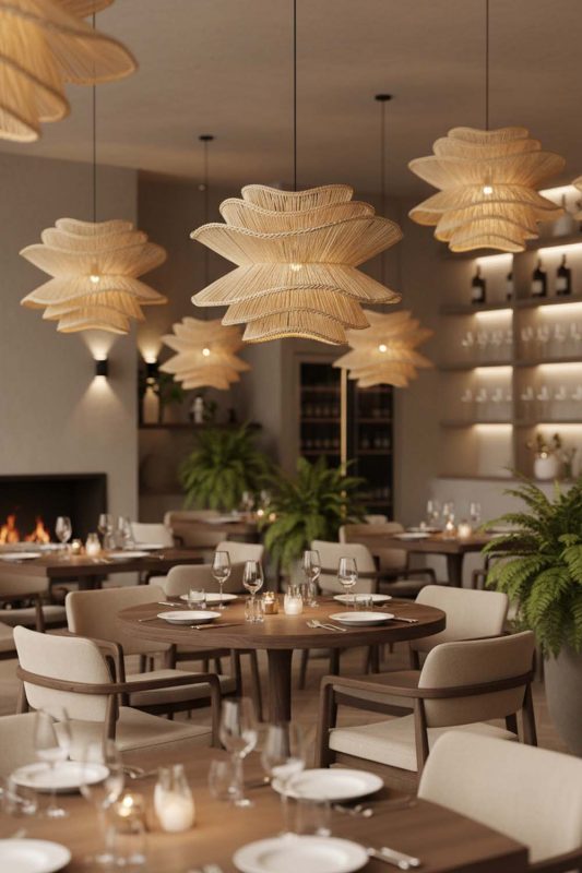 Restaurant Beige Vietnamese Flower Rattan Chandelier - Memorable Ambience