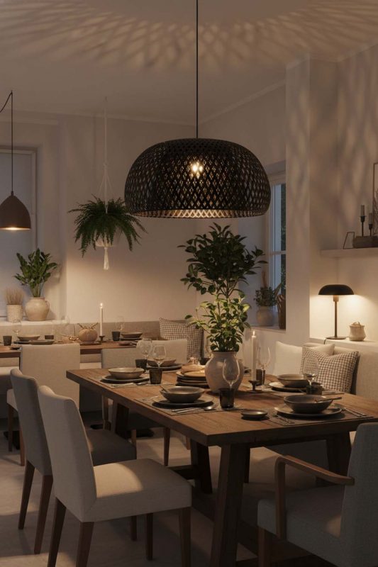 Restaurant Black Bamboo Basket Light Shade - Warm & Inviting Atmosphere