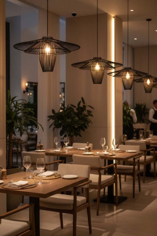 Restaurant Black Bamboo Starburst Pendant Light - Elegant Dining Experience