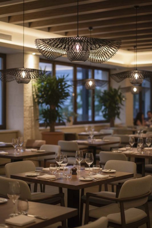 Restaurant Black Lotus Bamboo Pendant Light - Elegant Dining Experience