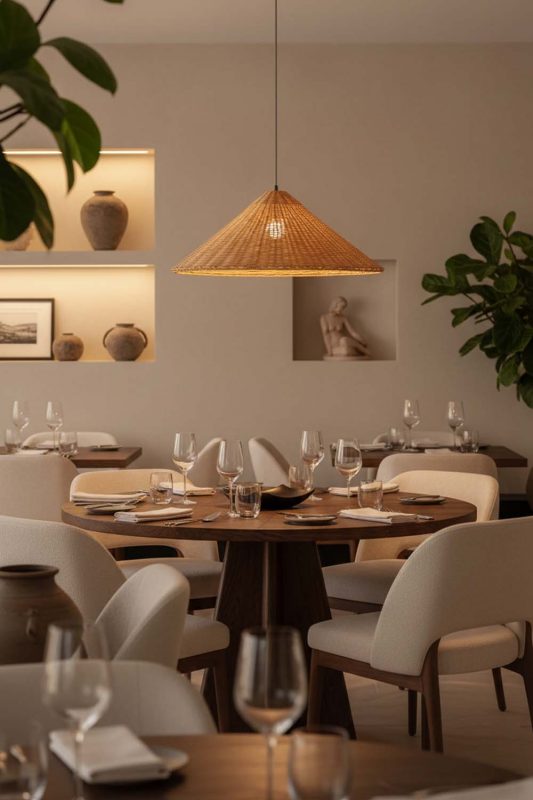 Restaurant Brown Rattan Cone Pendant Light - Memorable Ambience