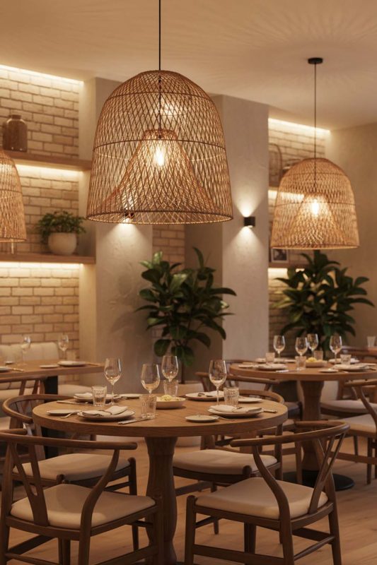 Restaurant Double Layer Rattan Cage Pendant - Warm & Inviting Atmosphere