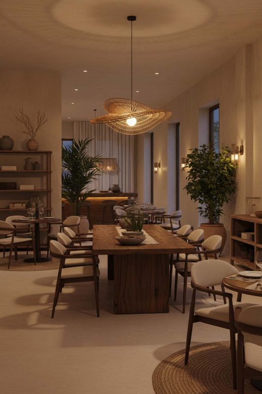 Restaurant Double Wing Wicker Pendant - Elegant Dining Experience