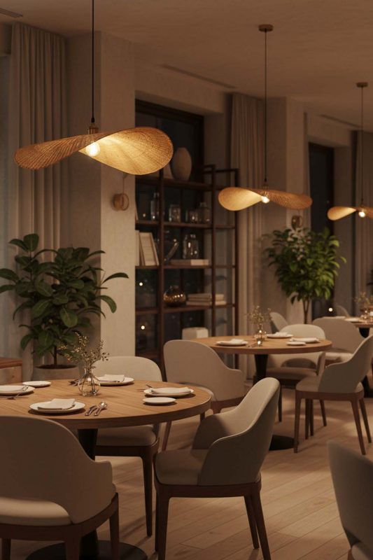 Restaurant Flat Rattan Pendant Light - Warm & Inviting Atmosphere