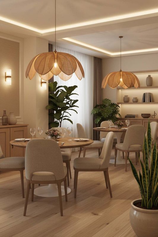 Restaurant Flower Petal Rattan Pendant Light - Upscale & Stylish
